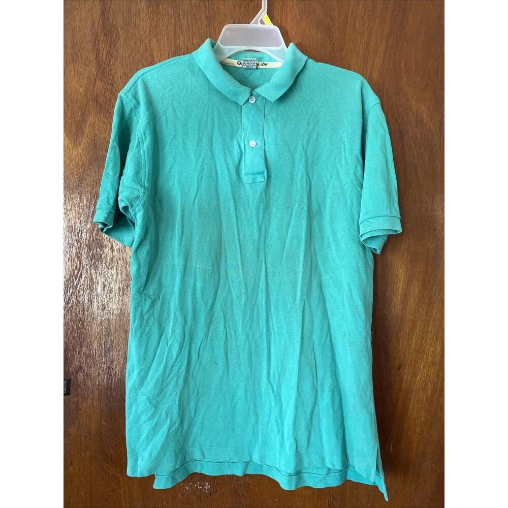 Vtg Oakton LTD Men's Short Sleeve Polo Collar Shirt Light Green Color Cotton L